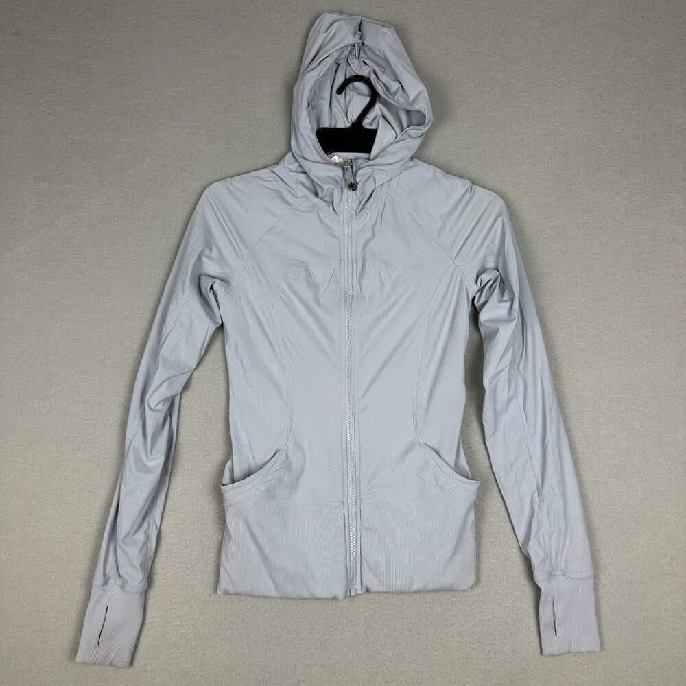 Lululemon Womens 6 In Flux Jacket Hoodie Silver Fox Full Zip W4G23S Reversible